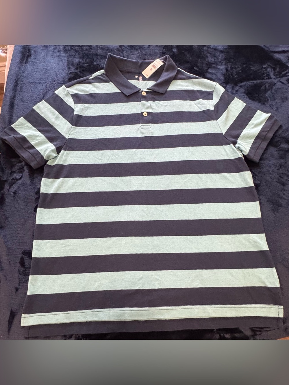 Gap Men’s XXL Polo Shirt NWT Blue Striped Short Sleeve Classic Fit Cotton